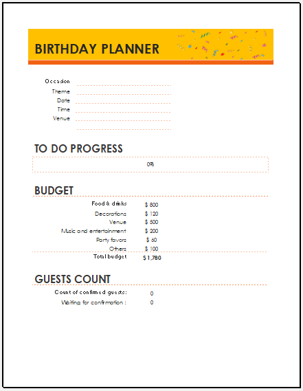 Birthday budget worksheet template
