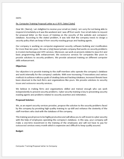 Computer Training Proposal Letter to Company
