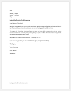 Delinquent Credit Explanation Letter | Download Samples