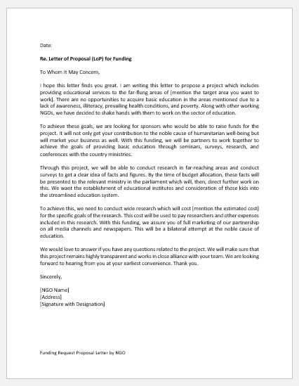 Funding Request Proposal Letter by NGO