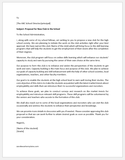 High school club proposal letter