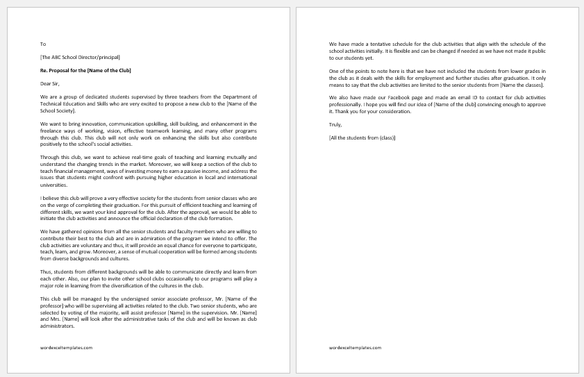 High School Club Proposal Letter Download Samples