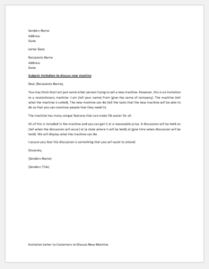 Invitation Letter to Customers to Discuss New Machine