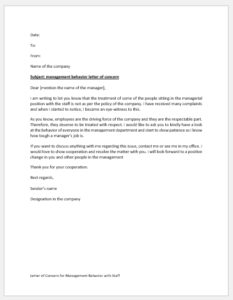 Letter of Concern for Management Behavior with Staff