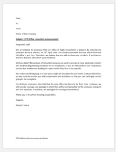 Office Relocation Announcement Letter