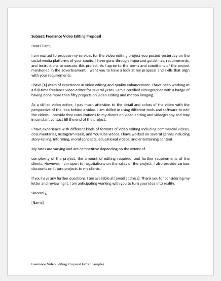Freelance Video Editing Proposal Letter
