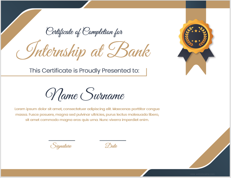 Internship Completion Certificate from Bank