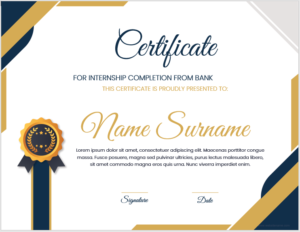 Internship Completion Certificate from Bank