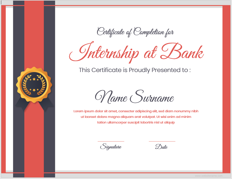 Internship Completion Certificate from Bank