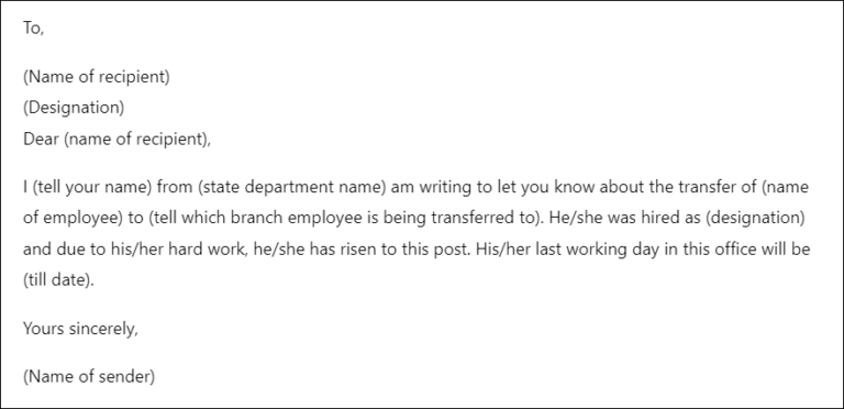 Letter Transferring Employee to Another Branch