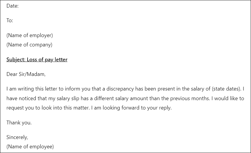 Loss of pay letter to HR