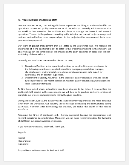 Proposal Letter to Management for Additional Staff