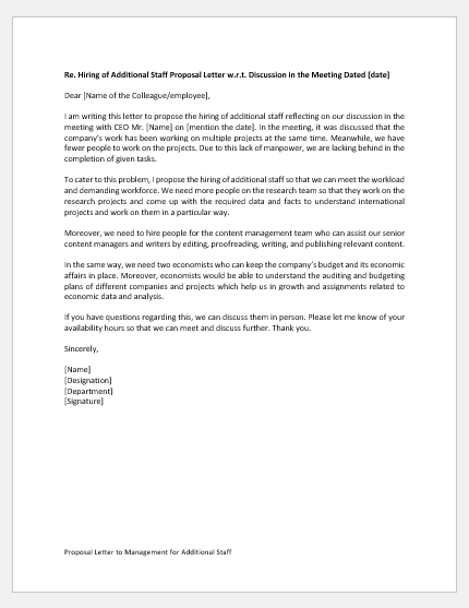 Proposal Letter to Management for Additional Staff