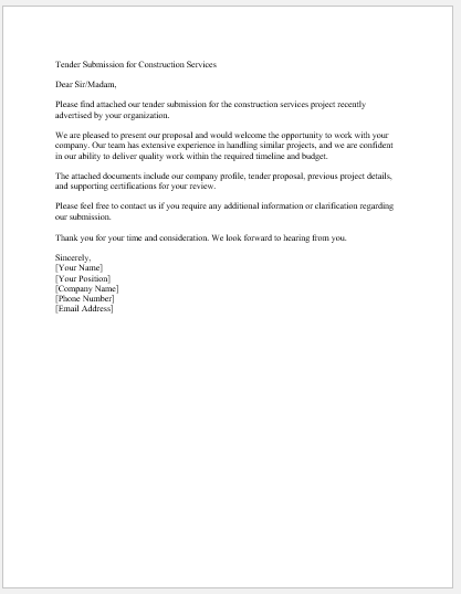 Tender submission email
