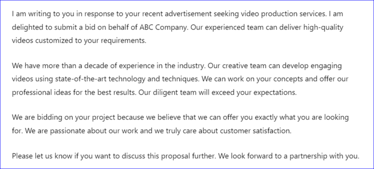 Video Production Bid Letter