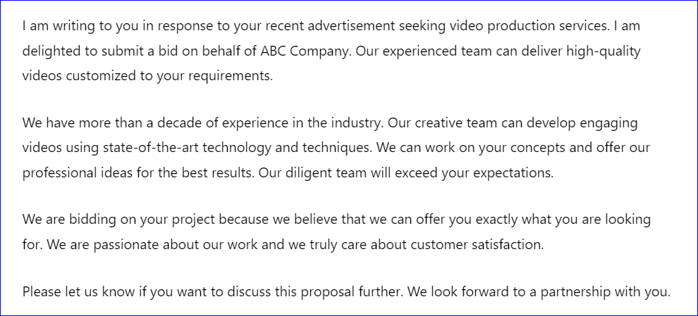 Video Production Bid Letter