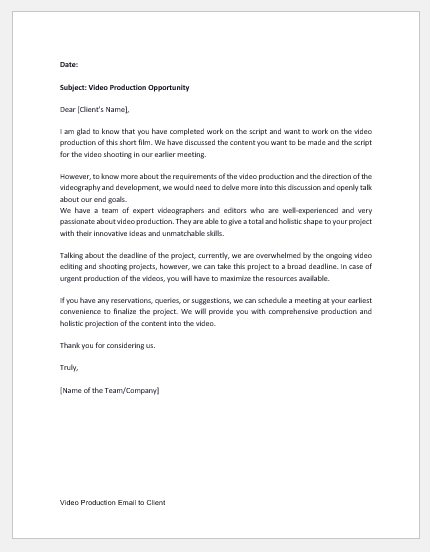 Video production email to client