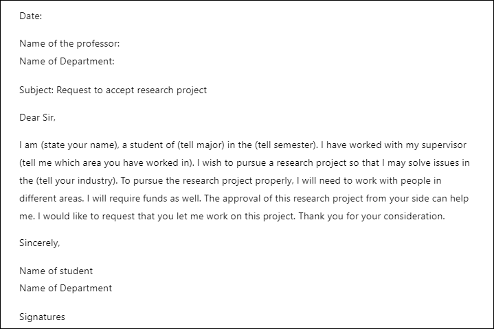 Request Letter to Professor to Accept for Research Project
