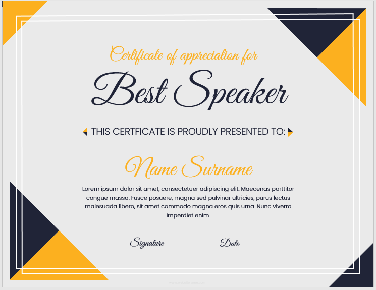 Certificate of Appreciation to Best Speaker