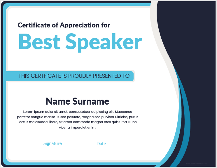 Certificate of Appreciation to Best Speaker