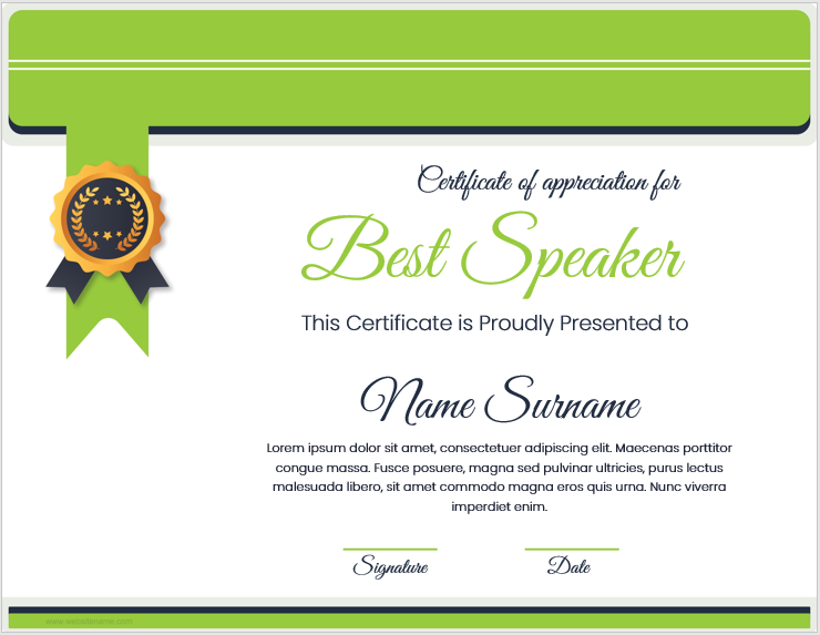 Certificate of Appreciation to Best Speaker