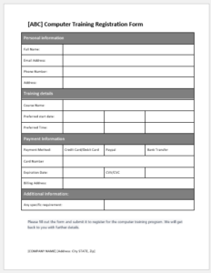 Computer Training Registration Form