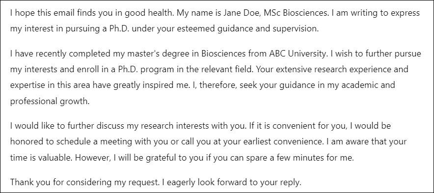 Email to professor for supervision in Ph.D.