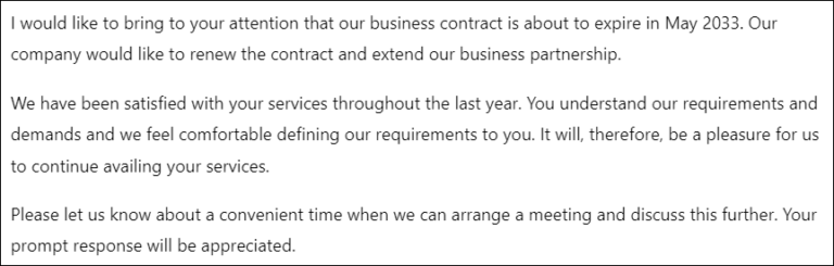 Letter to vendor for contract renewal