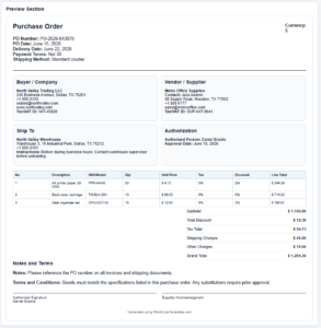 System Generated Purchase Order Format Purchase Order Generator for Businesses | Free Online Tool