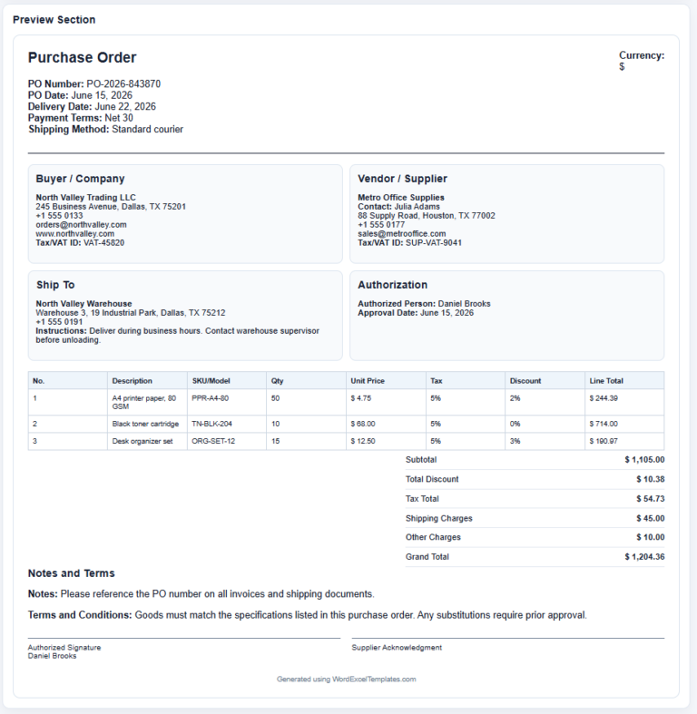 Purchase Order Template