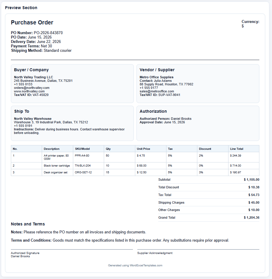 Purchase Order Template