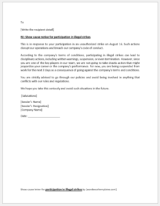 Show cause letter for Participation in Illegal Strikes