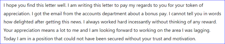 Thank you letter to boss for bonus pay