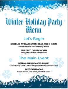 Christmas holiday party menu sheet template