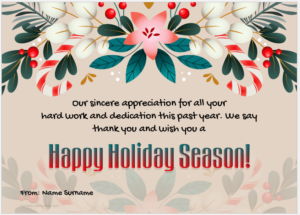 Happy holiday card for employee