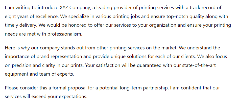 Proposal letter for printing services