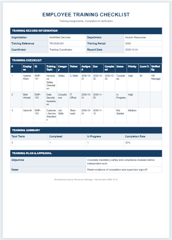 Employee Training Checklist Template
