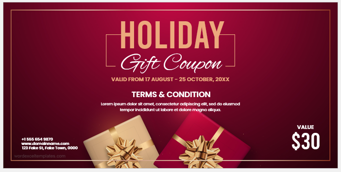 Holiday gift coupon template