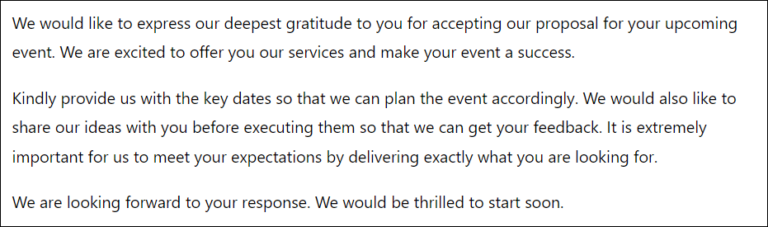 Thank email for accepting our proposal