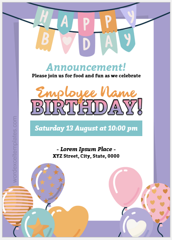 Employee birthday announcement card template