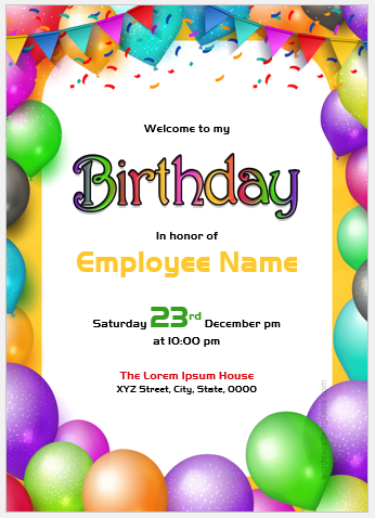 Employee birthday announcement card template