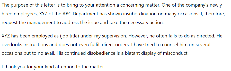 Query letter of misconduct for insubordination