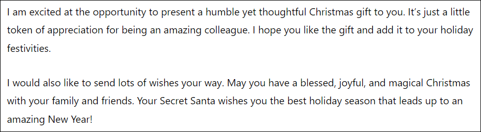 Secret Santa Message to Coworkers