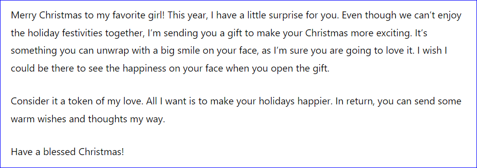 Christmas Message to Girlfriend -Long Distance