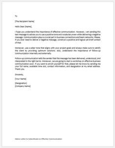 Advice Letter to Subordinate on Effective Communication