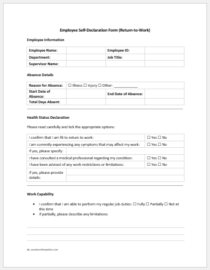 Employee Self-Declaration Form (Return-to-Work)