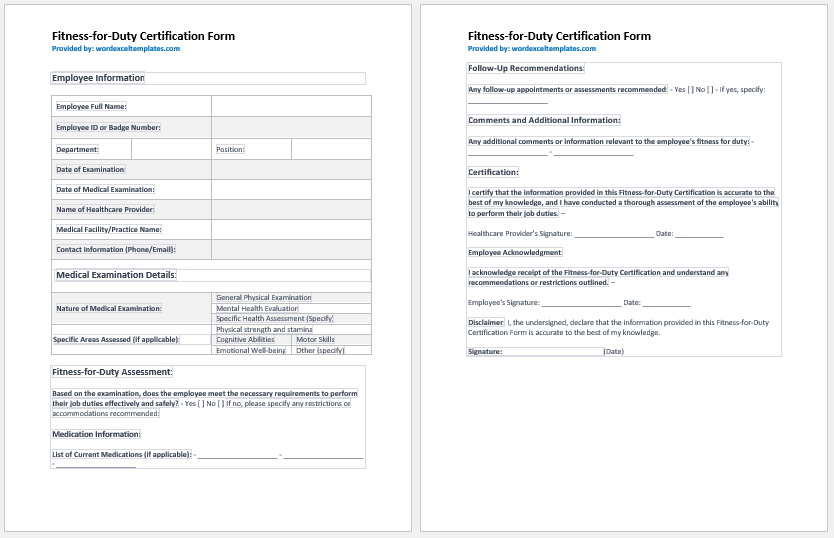 Fitness-for-Duty Certification Form
