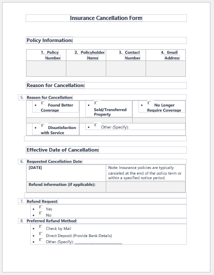 Insurance Cancellation Form