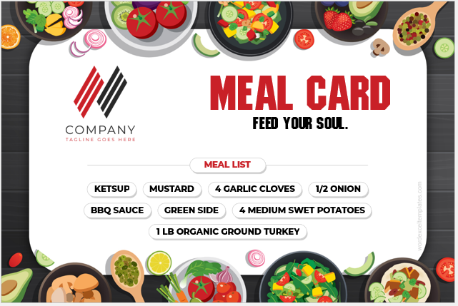 Company meal card template