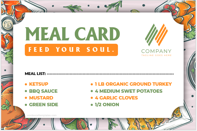 Company meal card template